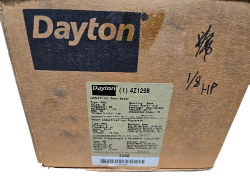 DAYTON PARALLEL INDUSTRIAL GEAR MOTOR 4Z129B 90V DC TENV 50RPM 138 in-lb NEW