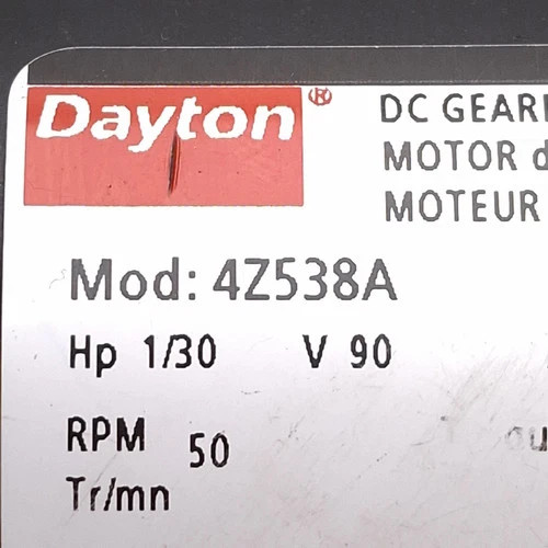 NIB Dayton 4Z538A Gearmotor, 90VDC  1/30HP, 26in-lbs, 50RPM, with connector