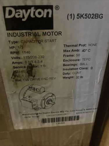 Dayton 1/2 HP General Purpose Motor  5K502BG