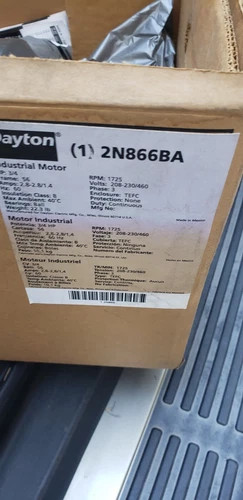 Dayton 2N866BA 3-Phase INDUSTRIAL Motor, 3/4 Hp, 56 Frame, 208-230/460V Ac E1-4