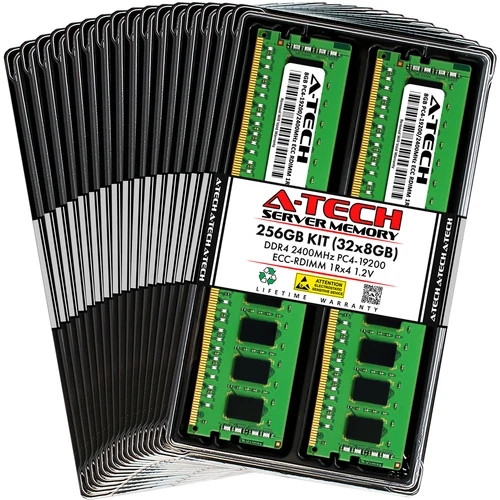 A-Tech 256GB 32x 8GB 1Rx4 PC4-19200R DDR4 2400 ECC REG RDIMM Server Memory RAM