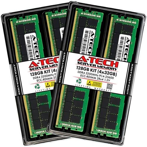 A-Tech 128GB 4x 32GB 2Rx4 PC4-25600R RDIMM DDR4 3200 ECC REG Server Memory RAM