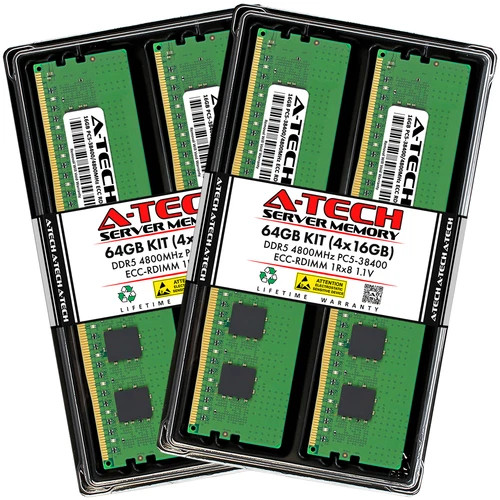 A-Tech 64GB 4x 16GB 1Rx8 PC5-38400R DDR5 4800MHz EC8 REG RDIMM Server Memory RAM