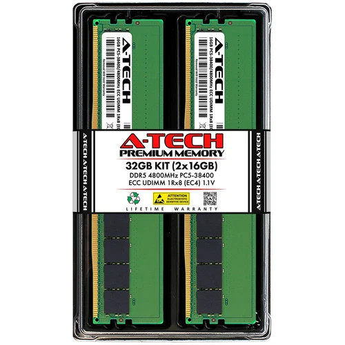 32GB 2x16GB PC5-4800 EC4 UDIMM Supermicro 521R-T Memory RAM