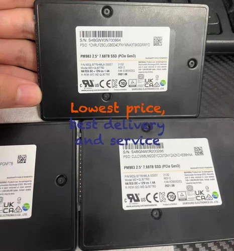Samsung PM983 7.68TB SSD 2.5" NVMe PCIe Gen 3 U.2 MZQLB3T8HMLA-00007 MZ-QLB7T60