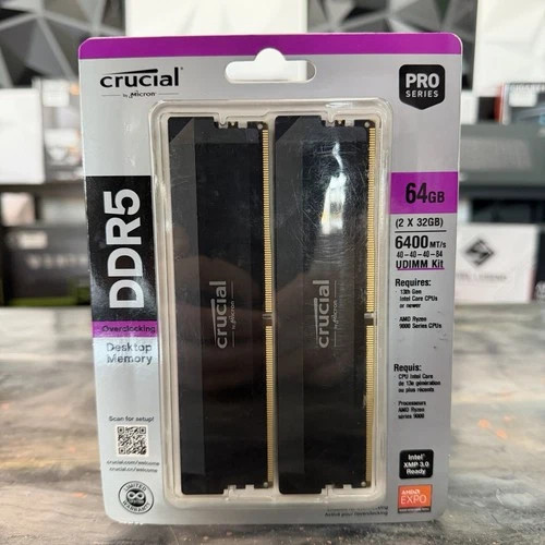 Crucial - Pro 64GB (2x32GB) DDR5 6400MHz C40 UDIMM Desktop Memory - Black