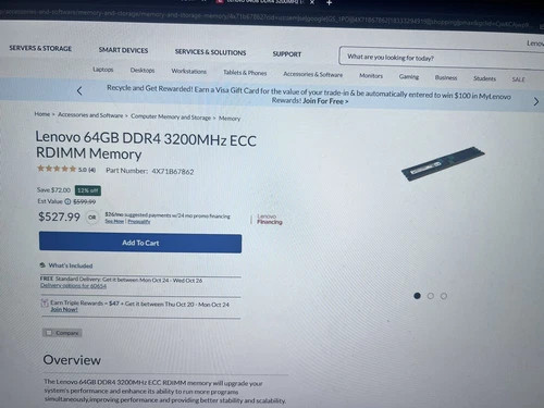 Lenovo 64gb DDR4 ECC DIMM memory upgrade