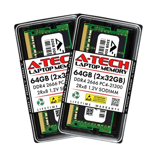 A-Tech 64GB (2x32GB) DDR4 2666MHz PC4-21300 (PC4-2666V) CL19 SODIMM 2Rx8 1.2V...