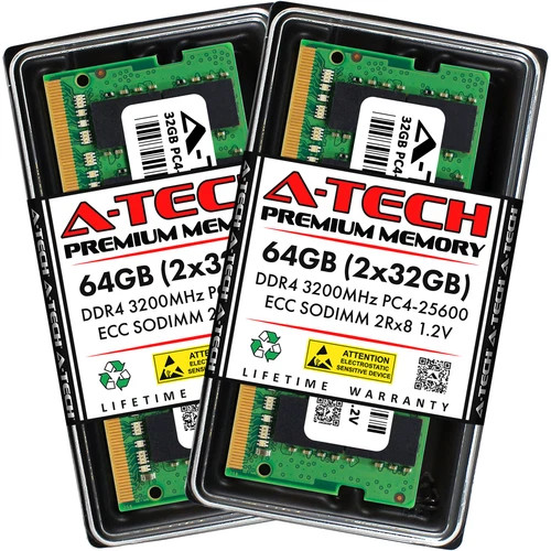 A-Tech 64GB 2x 32GB PC4-25600 ECC SODIMM DDR4 3200 ECC Unbuffered NAS Memory RAM