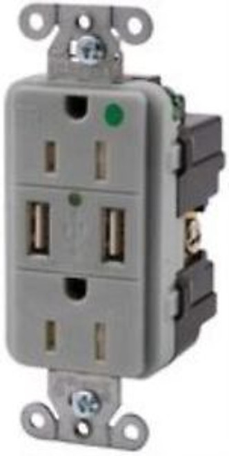 Hubbell Wiring Devices-Usb8200Gy-Usb Charger Receptacle,15A,125Vac,Grey