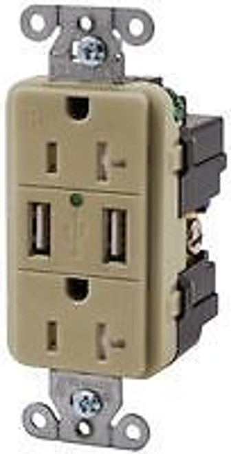 HUBBELL WIRING DEVICES USB20X2I USB CHARGER RECEPTACLE, 20A, 125VAC, IVORY