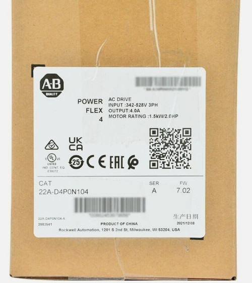 New New Sealed Allen Bradley 22A-D4P0N104 SER A PowerFlex4 1.5 kW 2HP AC Drive - Product Image