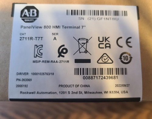 New New Factory Sealed AB 2711R-T7T PANELVIEW 800 7-INCH HMI TERMINAL A-B 2711RT7T  - Product Image