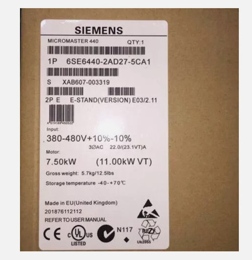 New 6SE6440-2AD27-5CA1 1PC NEW SIEMENS MICROMASTER 440 7.5KW380V 6SE6440-2AD27-5CA1 - Product Image