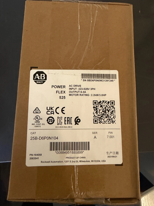 New Ab 25B-D6P0N104 Powerflex 525 2.2Kw 3Hp Ac Drive 25B D6P0N104