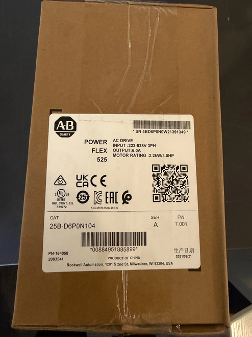 New Allen Bradley 25B-D6P0N104 Powerflex 525 2.2Kw (3Hp) Ac Drive 25Bd6P0N104