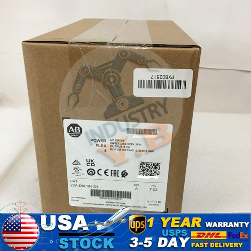 New New 2022 AB 22A-D6P0N104 PowerFlex 4 2.2 kW 3 Hp AC Drive 22A-D6P0N104 US STOCK - Product Image