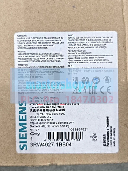 New 1PCS Brand New SIEMENS 3RW4027-1BB04 3RW40271BB04 Soft Starter Fast shipment - Product Image
