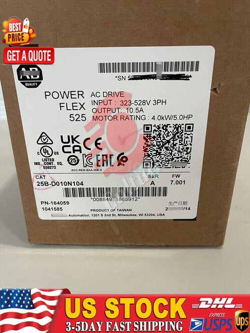 New 25B-D010N104 Surplus 25BD010N104 Powerflex 525 5 HP. Factory sealed New 1pcs - Product Image