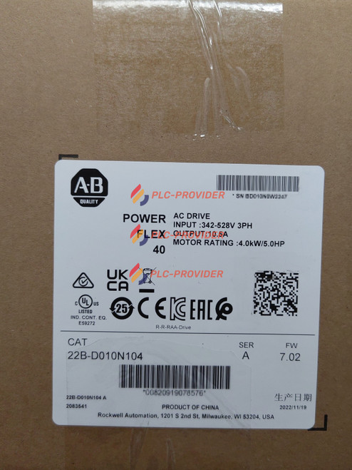 New Allen-Bradley 22B-D010N104 40 4.0KW 5.0HP AC Drive 22B-D010N104 New Sealed - Product Image