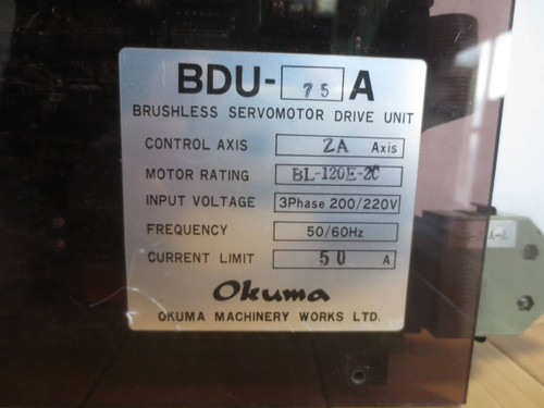 Used OKUMA BDU-75A Servomotor Drive US Free TAX Removed From The Working Machine - Product Image