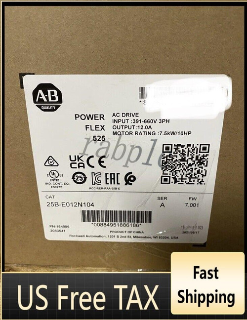 New New Factory Sealed AllenBradley 25B-E012N104 10HP FW 6001 POWERFLEX 525 AC DRIVE - Product Image