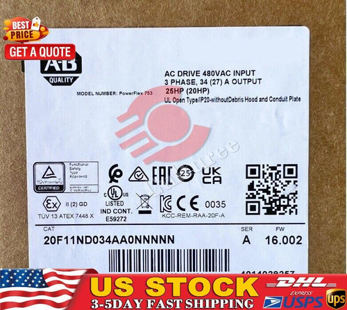 New PLC 20F11ND034AA0NNNNN Allen Bradley PowerFlex 25HP FREE SHIP NEW IN BOX - Product Image