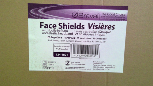 New Braval Face Shields 124-4821 20 bags 10 per bag