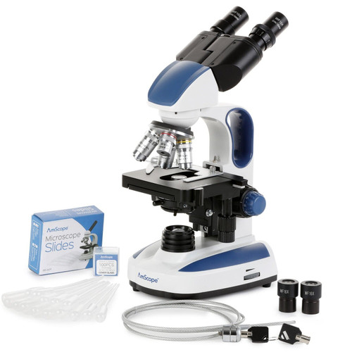 New Amscope 40X-2500X LED Compound Advanced Student Microscope Slides, Covers More B270C-KT - Product Image