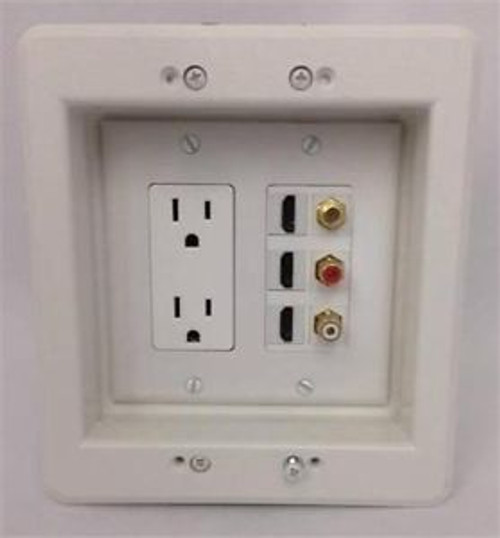 Recessed Wall Plate White 110V Double Power 3-Hdmi 1-Coax 1-Rca Red 1-Rca White