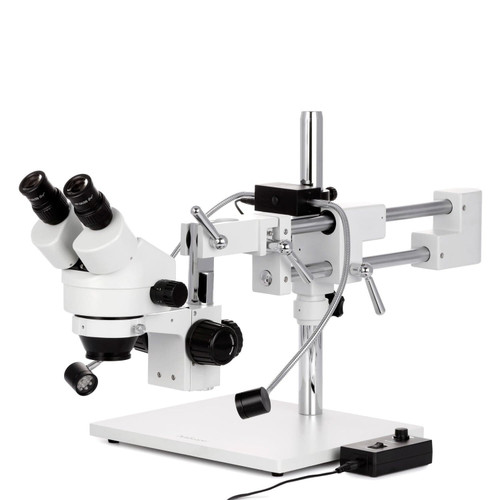 New Amscope 7X-45X Binocular Stereo Zoom Microscope on Boom 8W LED Dual