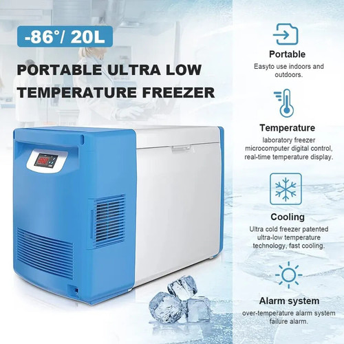 New 20L -86 Portable Ultra Low Temperature Freezer Lab Mini Fridge