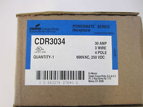 Crouse Hinds Cdr3034 30 Amp New Style Ar342 Receptacle  3W 4P New