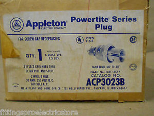 Appleton Acp 3023B 30A Plug 2W 3P Older Version Of A Acp3023Bc
