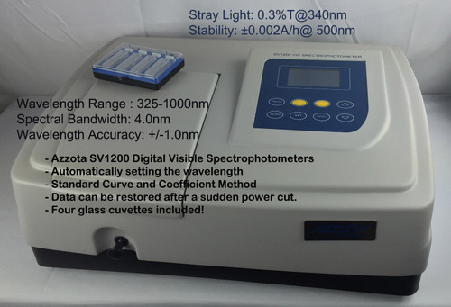 New Azzota SV-1200, Digital 4nm Visible Spectrophotometer