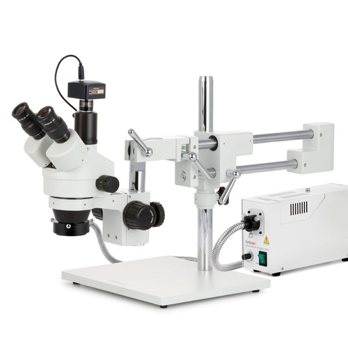 New Amscope 7X-45X Simul-Focal Trinocular Boom Stereo Microscope10MP Camera