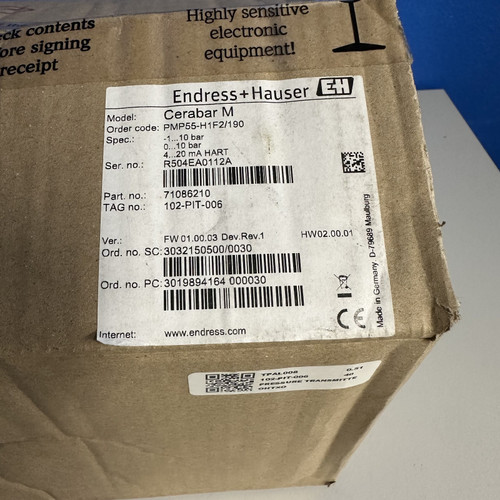New EH EndressHauser Cerabar M PMP55-H1F2/190 Digital Pressure Transmitter