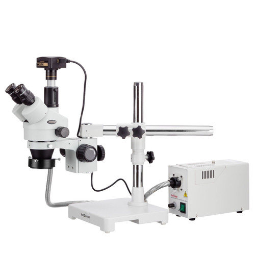 New Amscope 3.5X-90X Boom Trinocular Zoom Stereo Microscope 18MP Camera