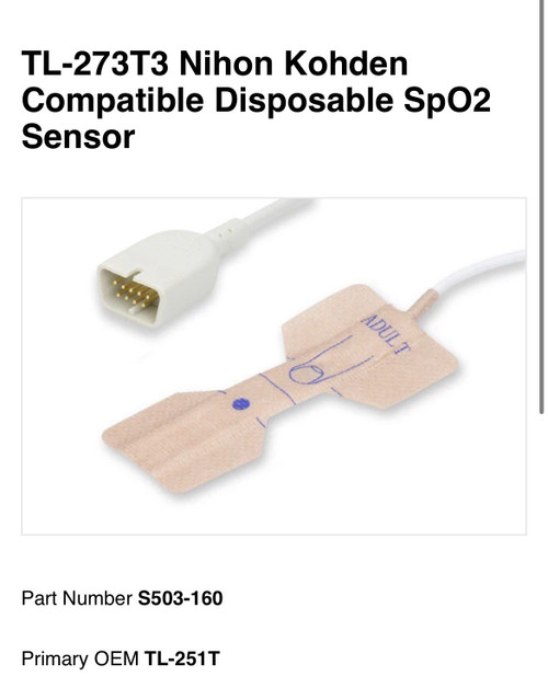 New Cables and Sensors Nihon Kohden Disposable SpO2 Sensor