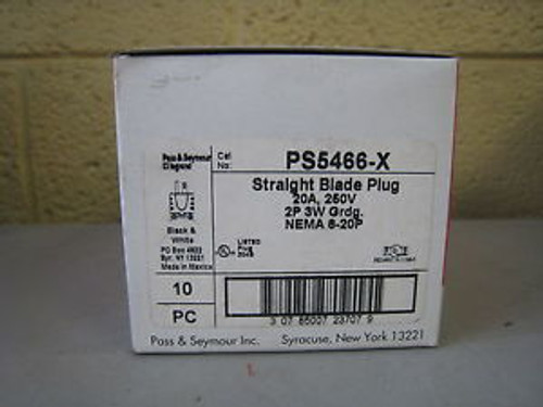 Pass & Seymour Ps5466-X 20A 250Vac 2P 3W Straight Blade Plug 6-20P New Box Of 10