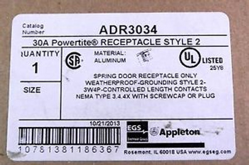 Appleton 30A Powertite Receptacle Adr3034