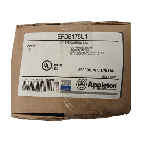 Appleton Efdb175u1 Explosion Dust Proof 3/4" Control Station Egs, New