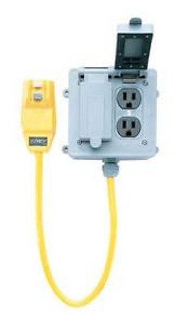 Plug-In Gfci With Quad Outlet Box, 120V, 2 Pole, 3 Wire, 15A Ac, Yellow