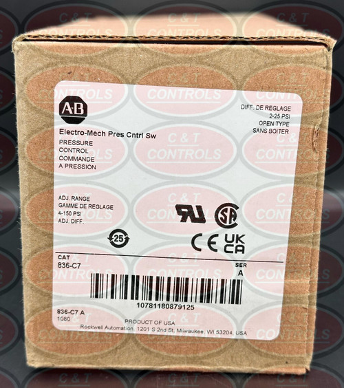 Allen Bradley 836-c7 Pressure Control Switch New in Box Usa Stock