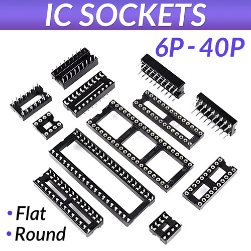 Chip Socket Dip/dil Ic Sockets Standard Low Profile Holder Round/flat Pins