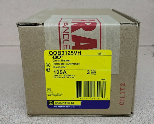 1- Square D Qob3125vh 125 Amps, 3 Pole, 240v Circuit Breaker