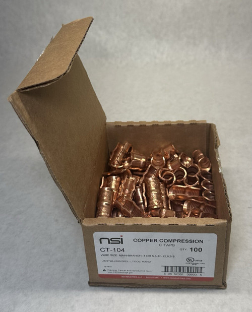 New (100-pack) Nsi Ct-104 Copper Compression C-tap Connector 4 Awg 6 Awg (run)