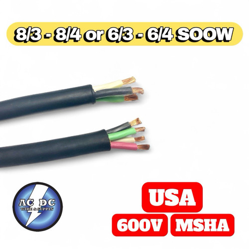8/3-8/4 or 6/3-6/4 8 Gauge 6 Awg Soow Cable Wire Cord Portable Power 600v Usa