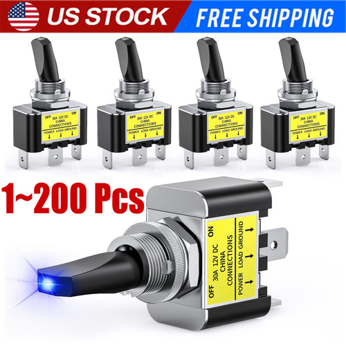 Blue Led Light 3pin Rocker Toggle On/off Switch 30a 12v for Car Boat Marine Lot