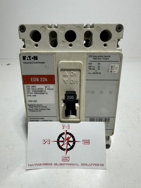 Used Eaton EDB3200BP10 200A Circuit Breaker 3P 240Vac - Product Image